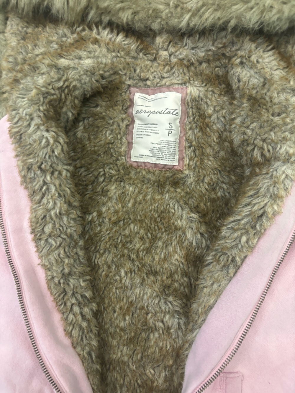 Vintage Aeropostale Light Pink Zip-Up Hoodie with Faux Fur Hood - Picture 3 of 6